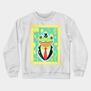 Dapper Green Tree Frog Man in a Tuxedo Crewneck Sweatshirt